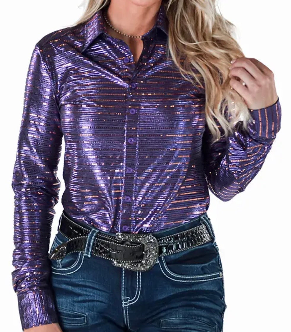 Cowgirl Tuff purple shimmer with copper sequin pullover