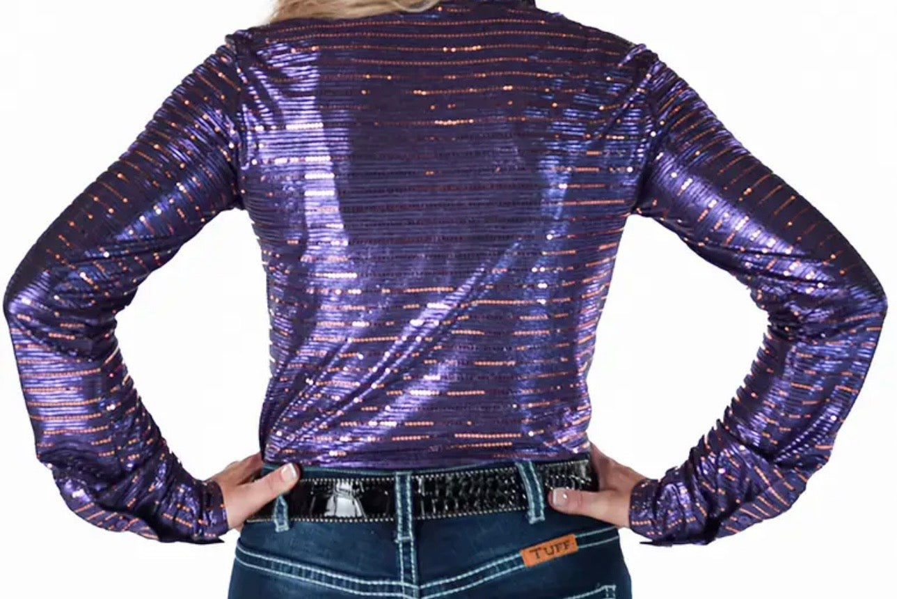 Cowgirl Tuff purple shimmer with copper sequin pullover
