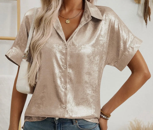 Metallic gold button down