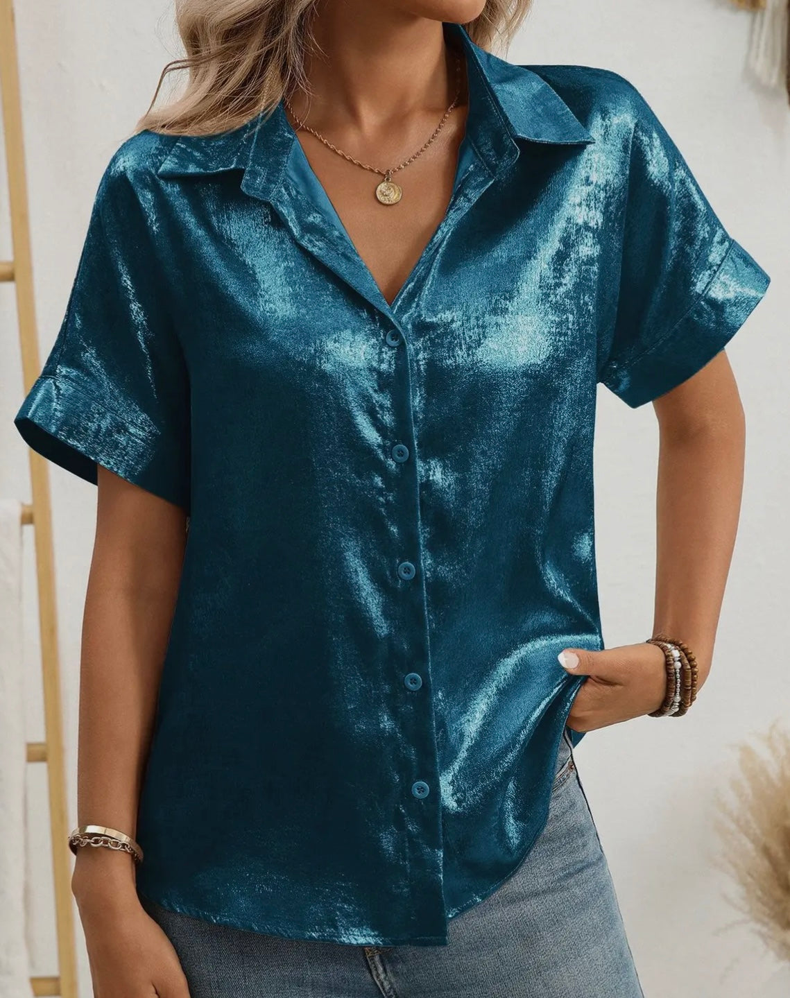 Metallic blue button down