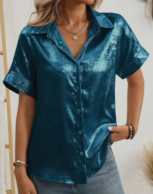 Metallic blue button down