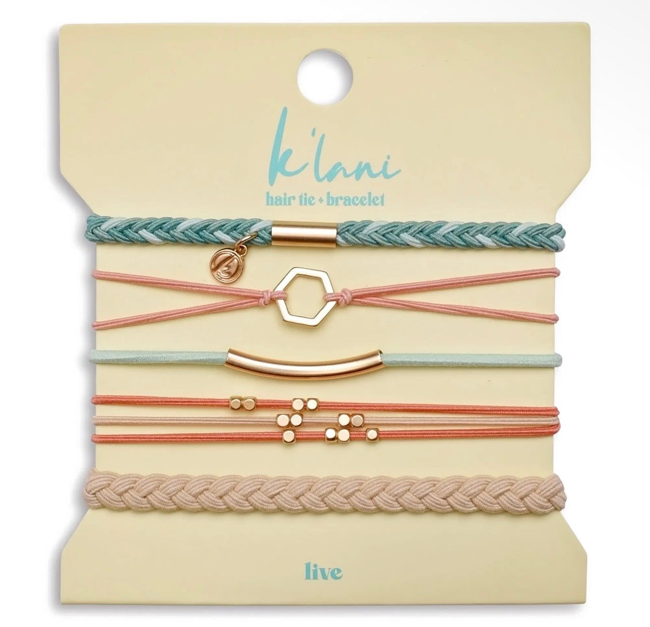 Live teal and coral hair tie bracelets