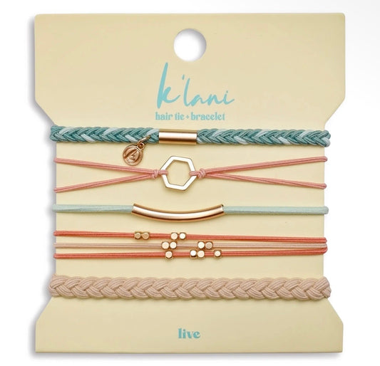 Live teal and coral hair tie bracelets