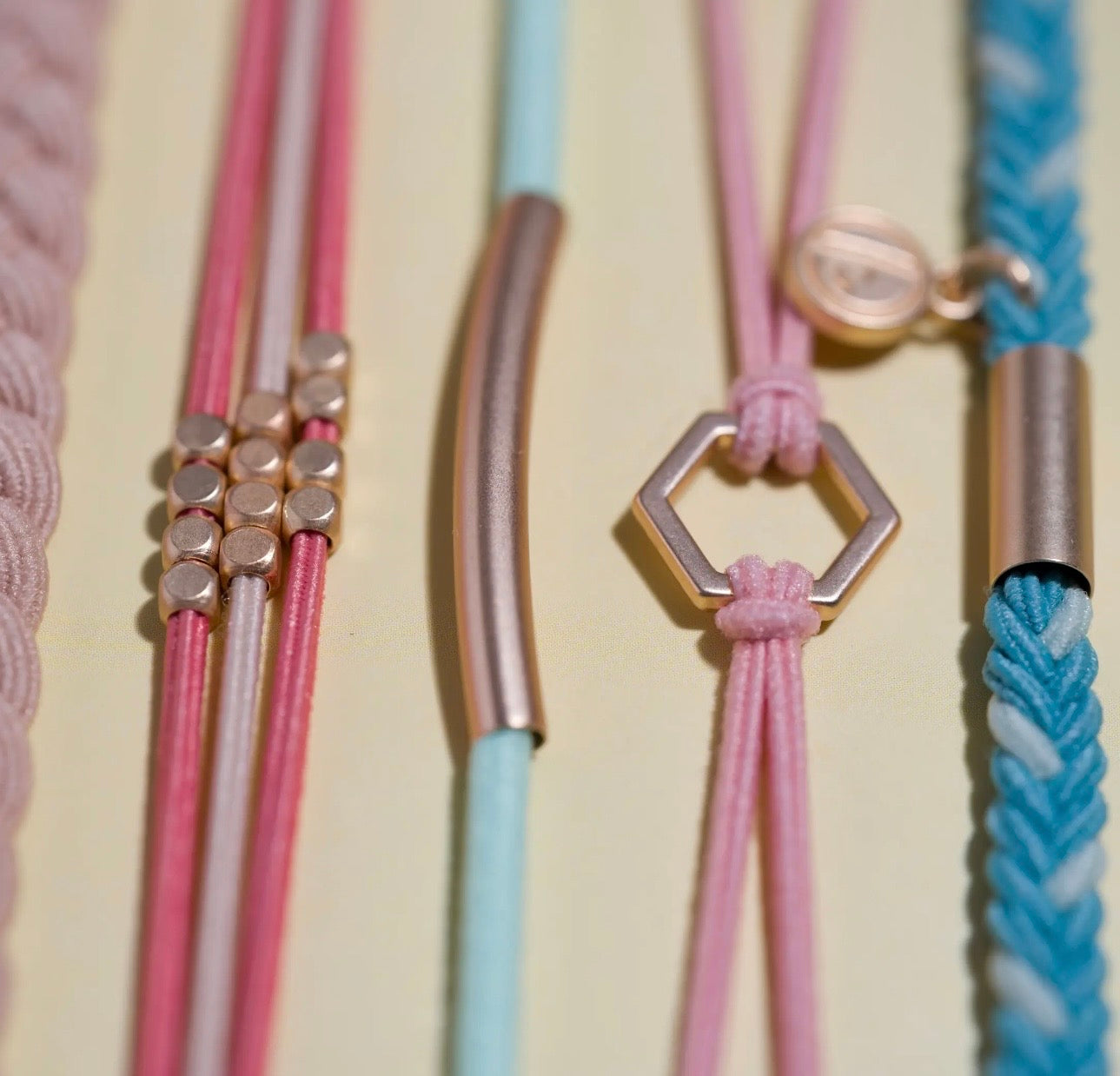 Live teal and coral hair tie bracelets