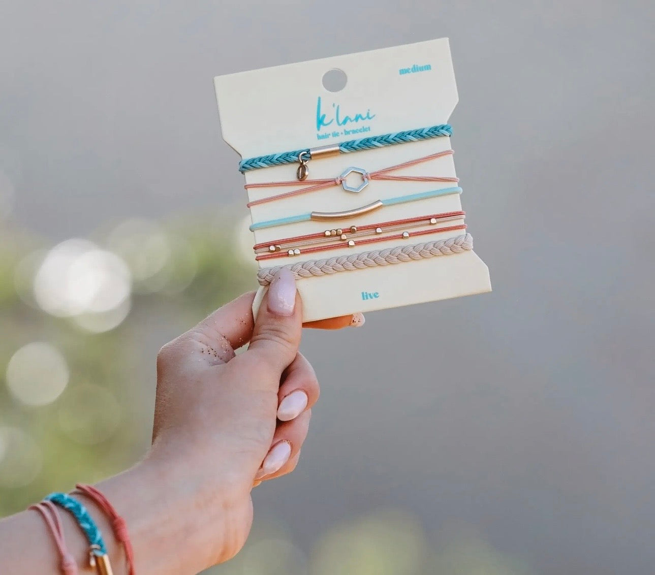 Live teal and coral hair tie bracelets