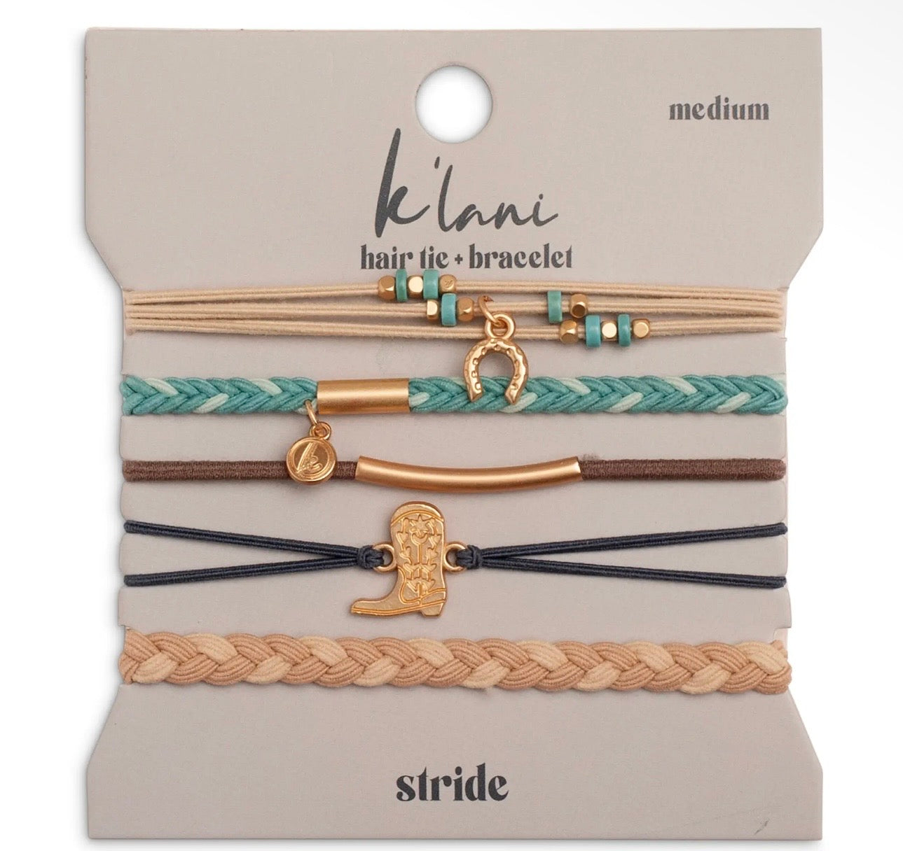 Stride turquoise and gold hair tie bracelets