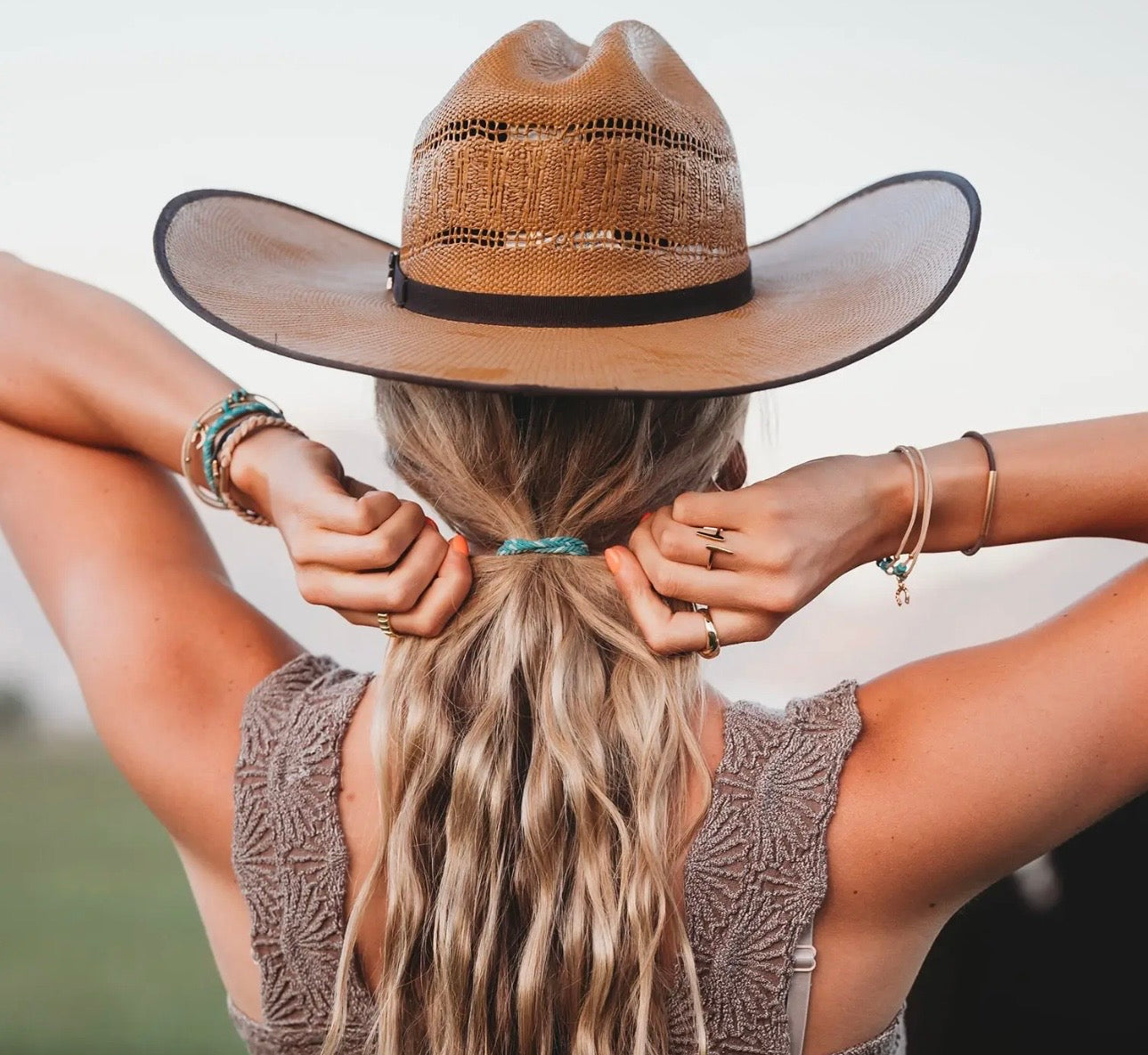 Stride turquoise and gold hair tie bracelets