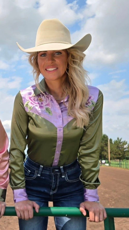 Cowgirl Tuff lavender embroidered flower pullover