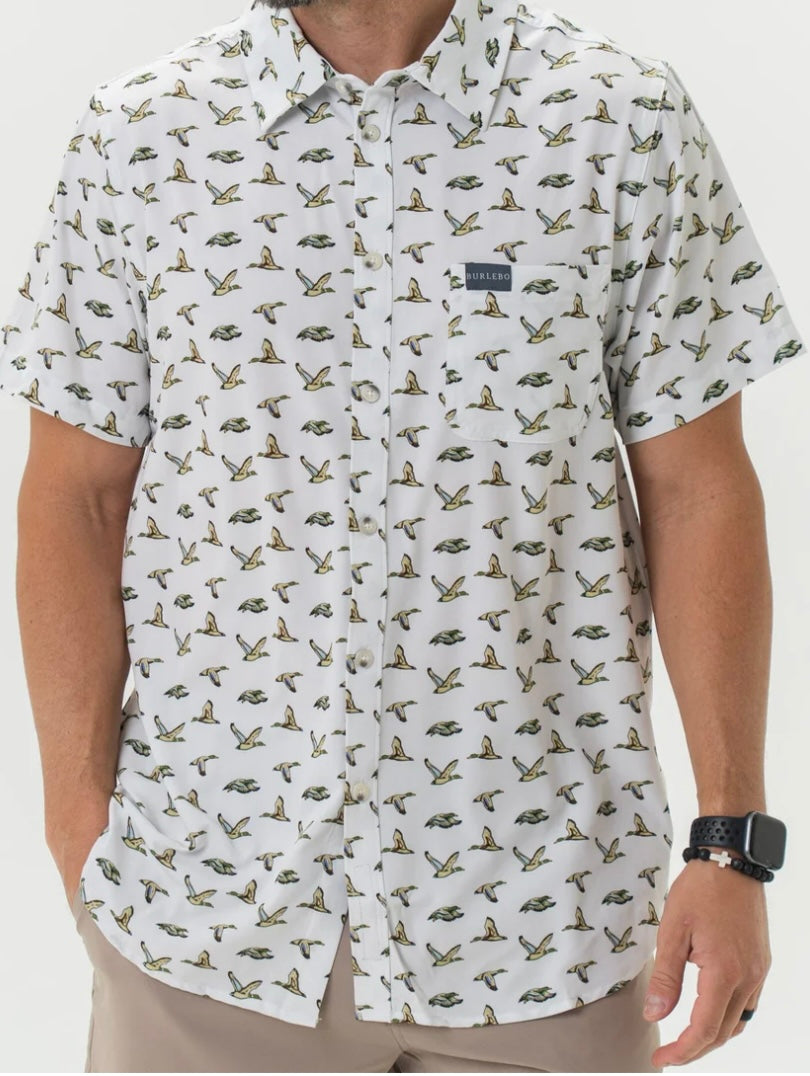 Burlebo Performance button up-Flying Mallard ducks