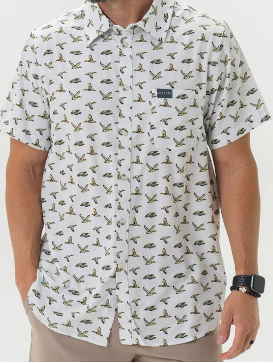 Burlebo Performance button up-Flying Mallard ducks