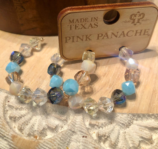 Clear and blue crystal bead hoop earrings