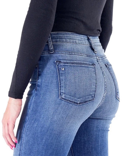 Haala Bella Trouser flare indigo stone wash with black stitch