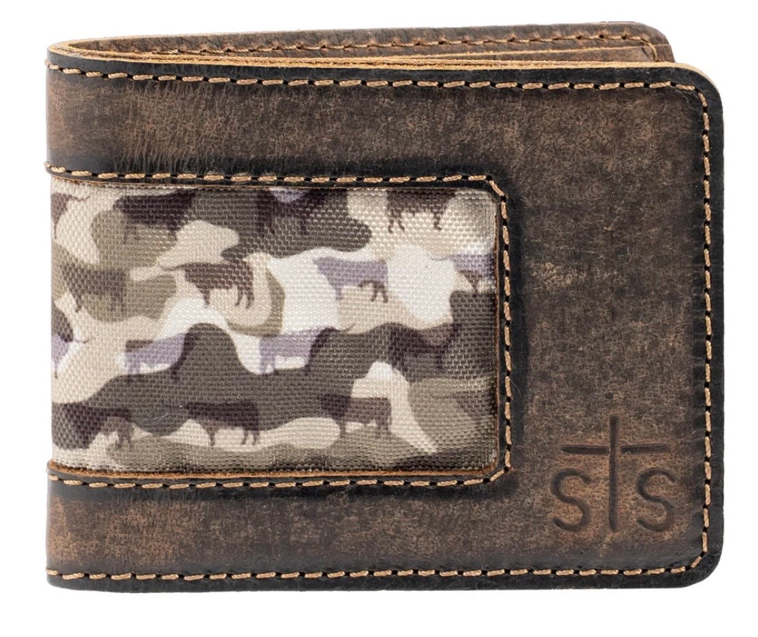 STS bull camo bifold wallet