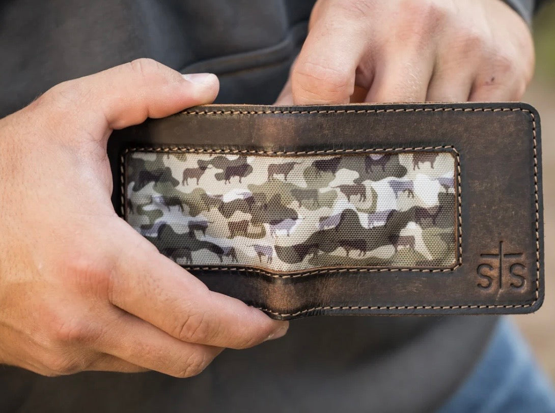 STS bull camo bifold wallet