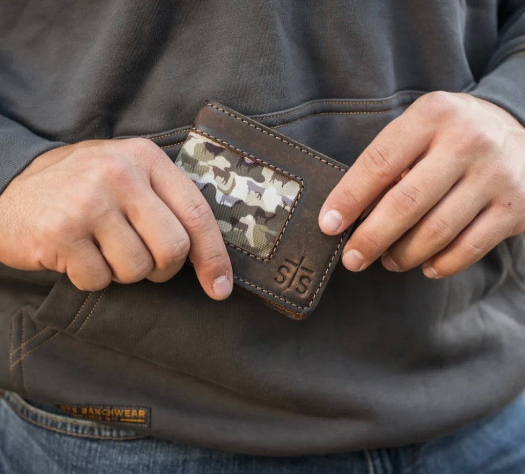STS bull camo bifold wallet