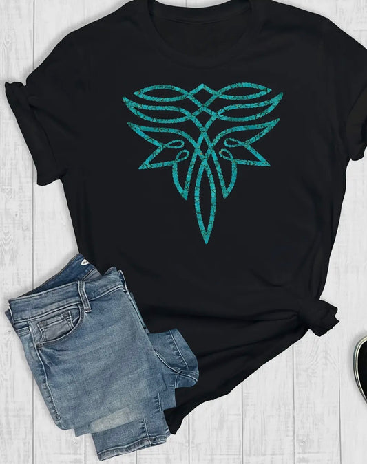 Boot stitch black and turquoise tee