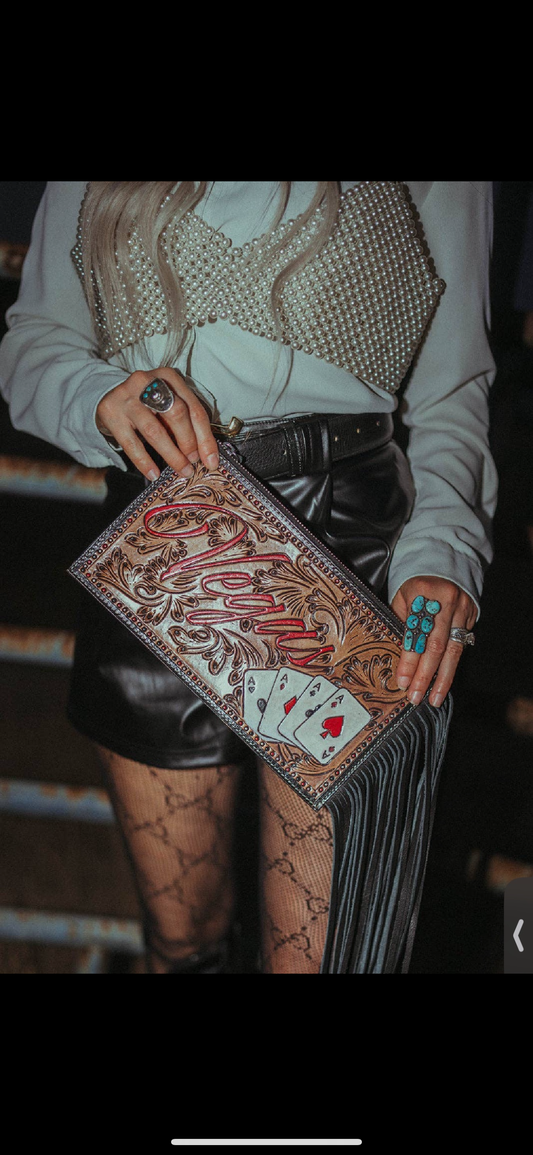 Vegas clutch with fringe