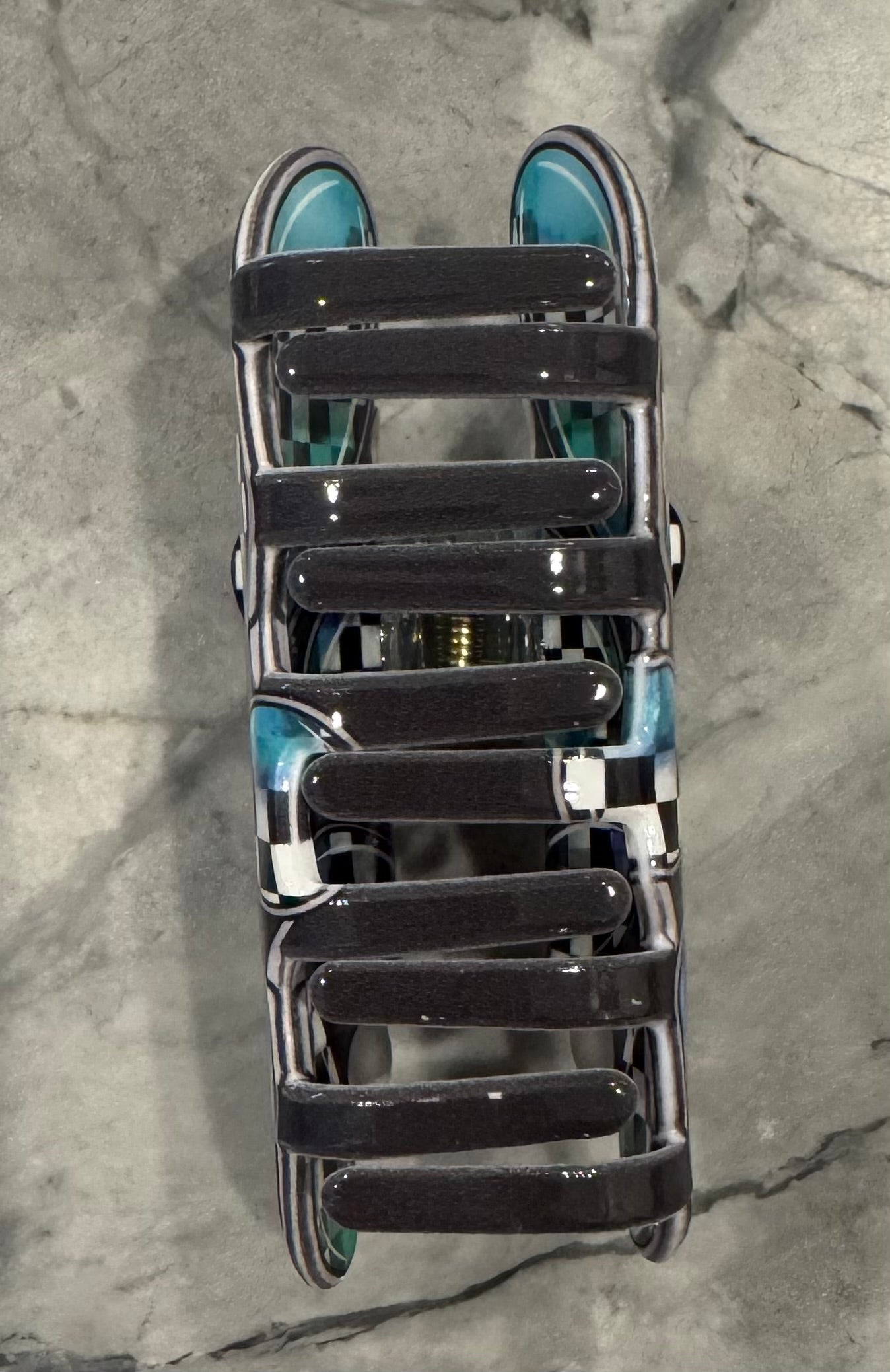 Turquoise, checker, pearl hair claw