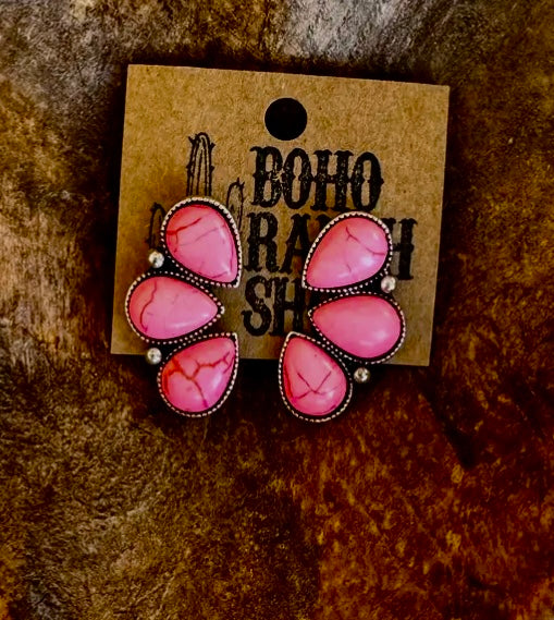Western stone pink stud earrings