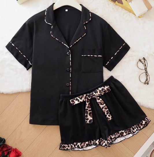 Black Leopard 2pc pajama set