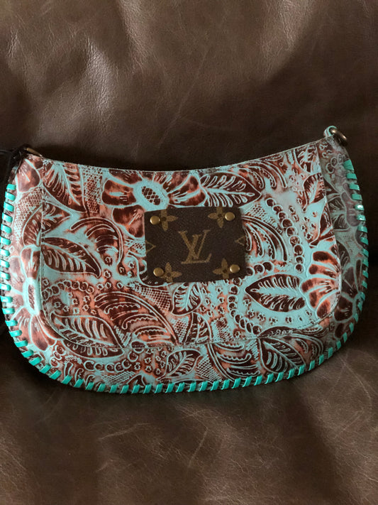 Upcycled Myra bag with LV patch