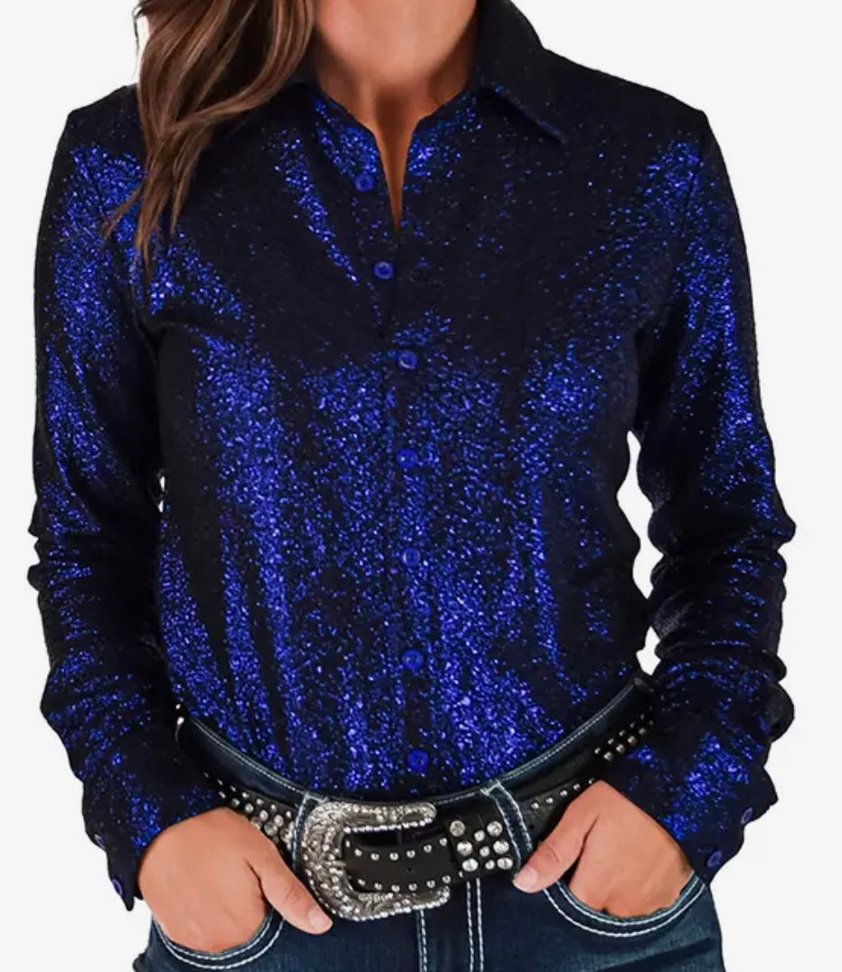 Cowgirl Tuff Royal blue shimmer pullover