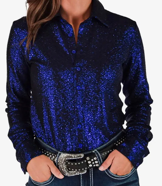 Cowgirl Tuff Royal blue shimmer pullover