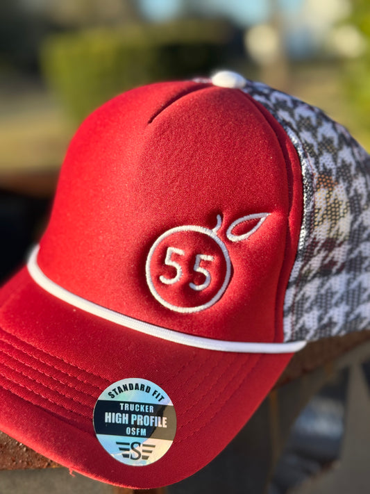 55 Branded red houndstooth hat