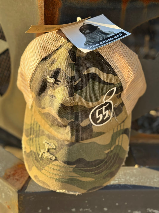 55 branded camo cc criss cross ponytail hat