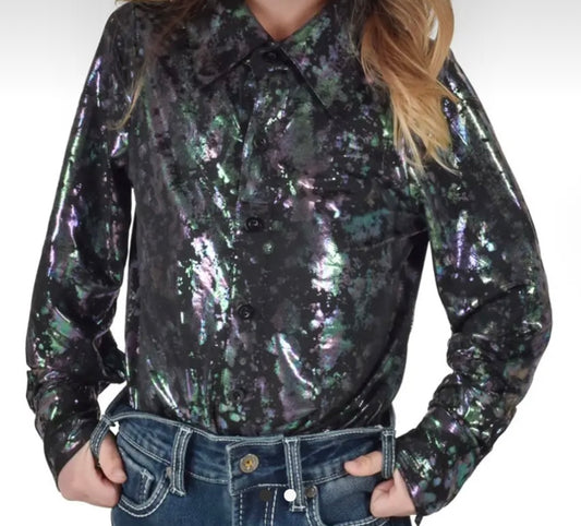 Girls cowgirl tuff metallic splatter shirt