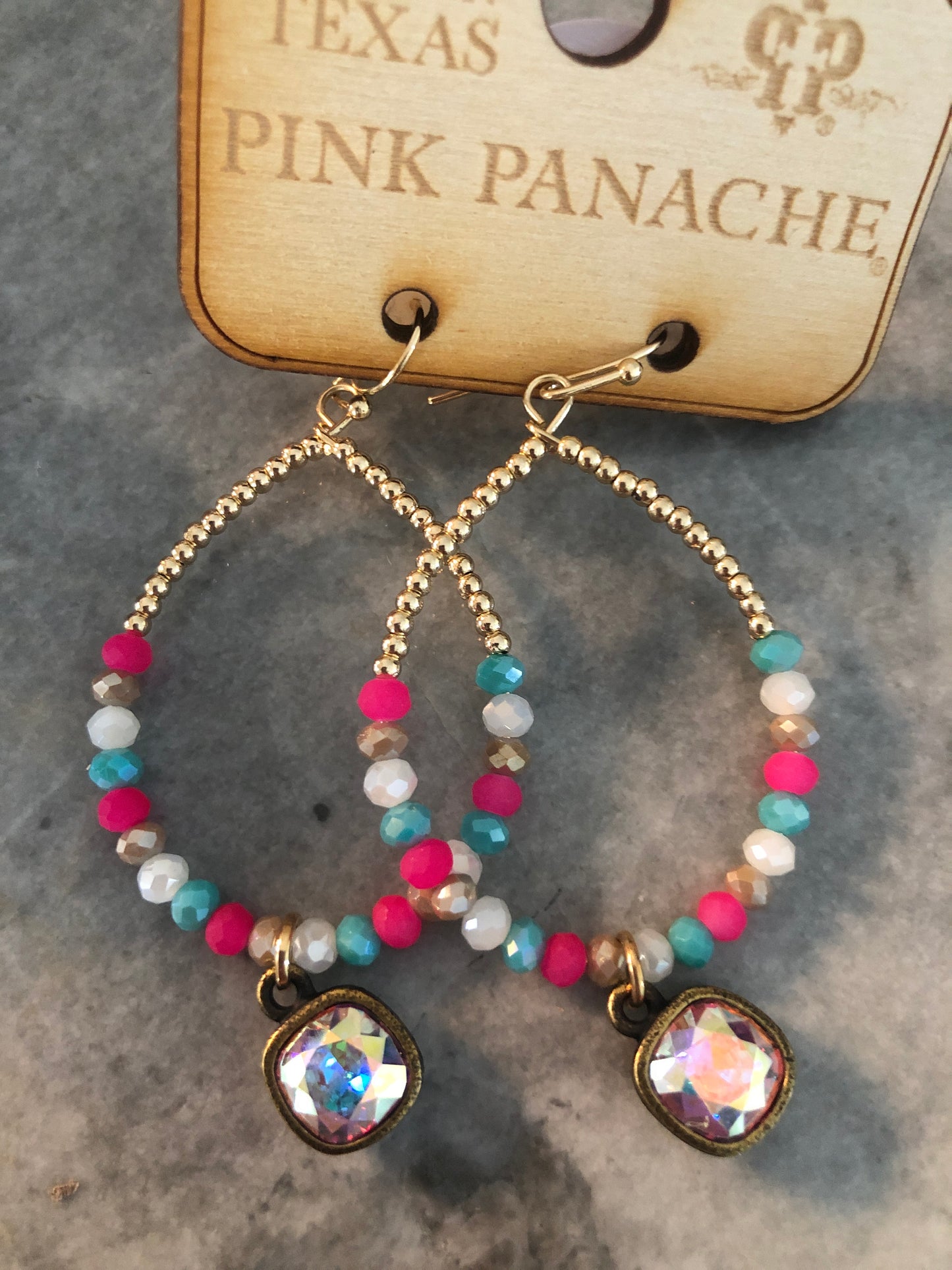 Pink Panache fuschia, turquoise, white, and gold earrings