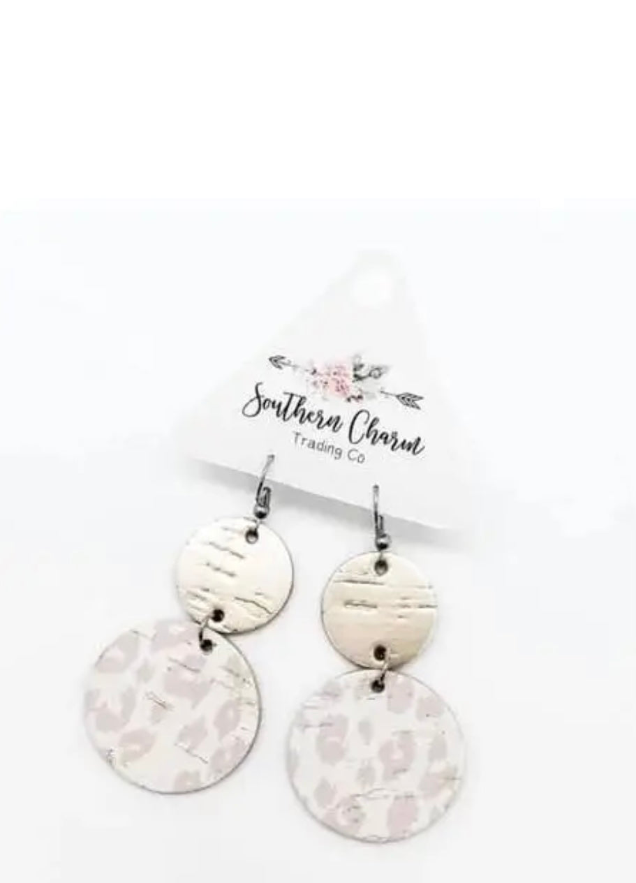 Nude leopard cork earrings