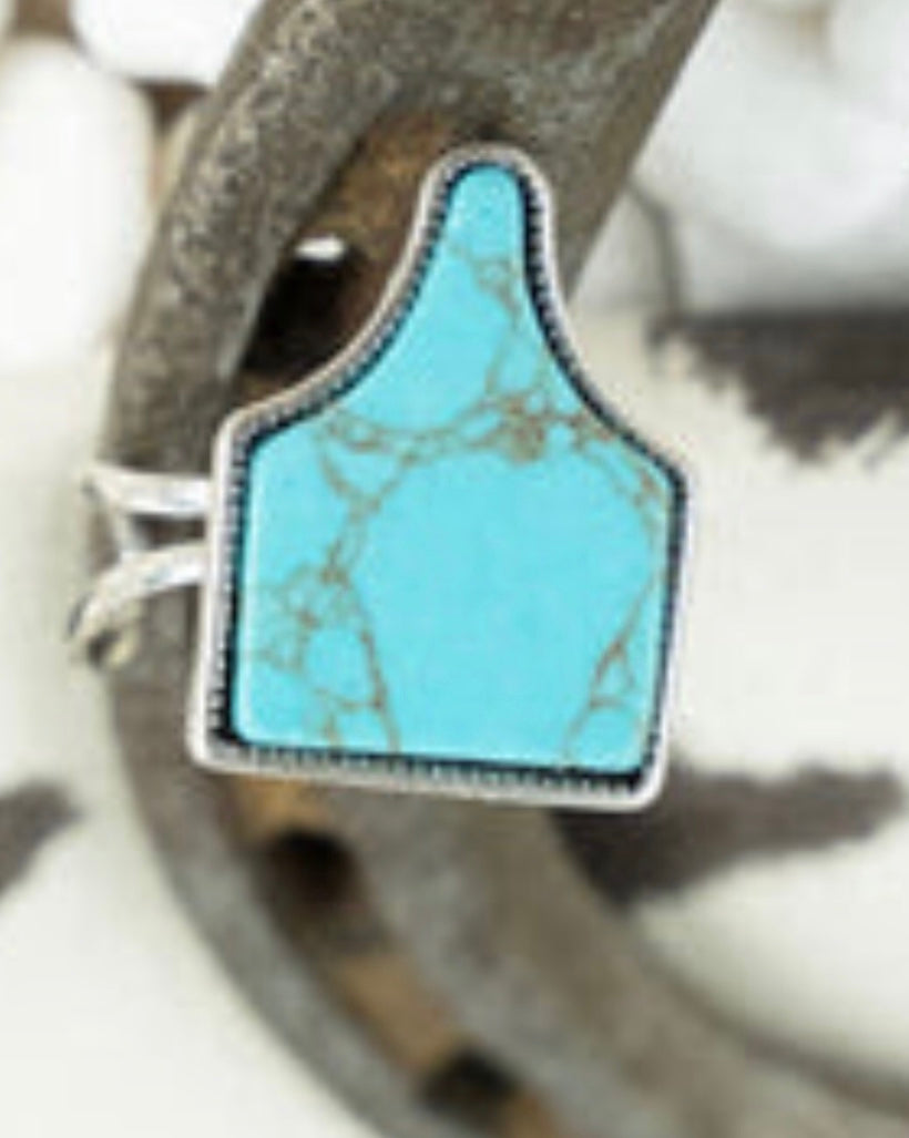 Cow tag turquoise ring