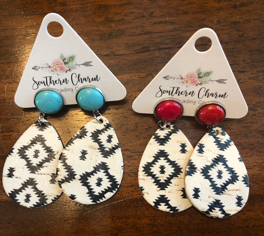 Black and white Aztec earring