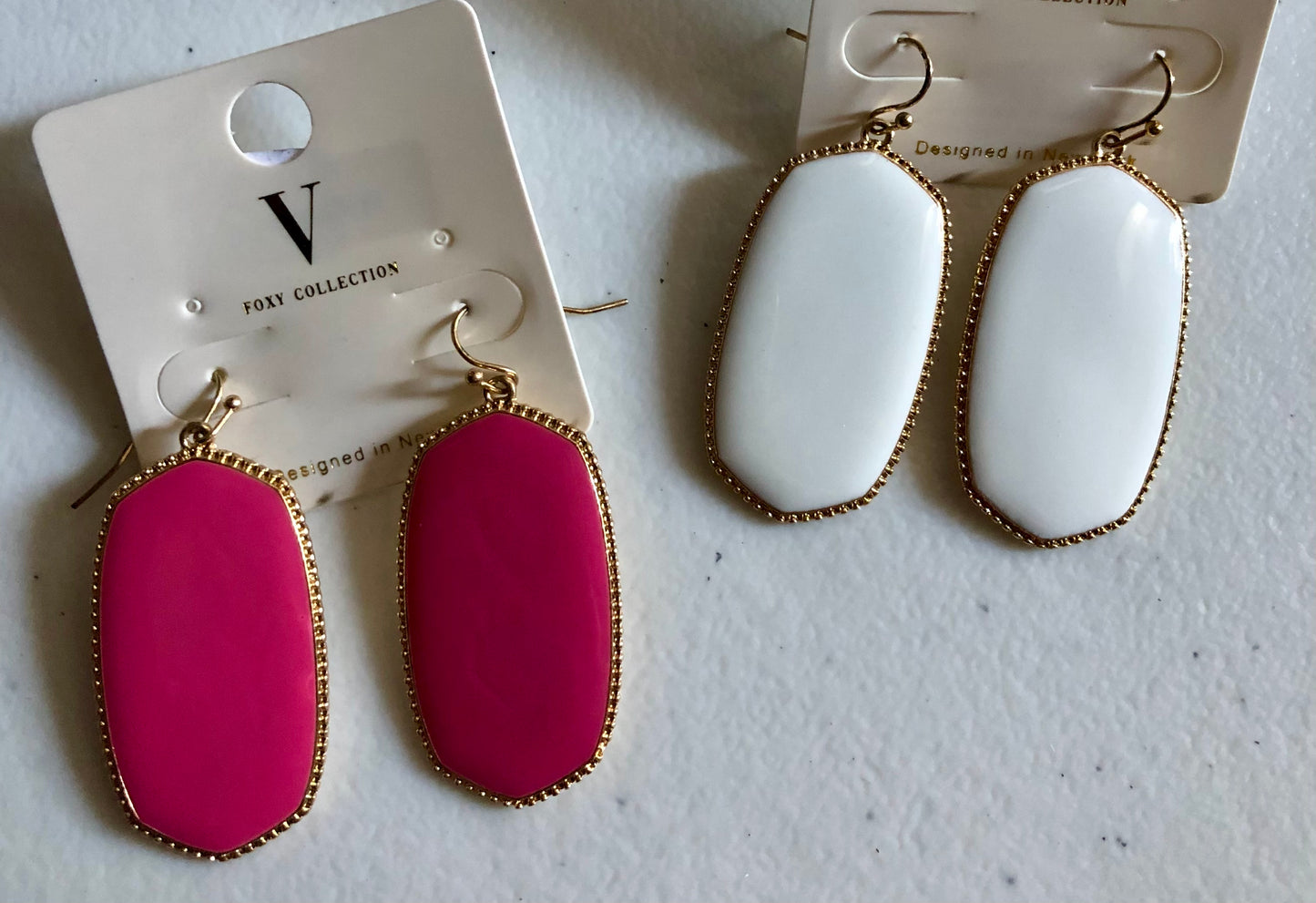 Gold pink or white drop earrings