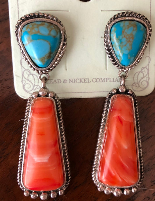 Coral and turquoise earrings