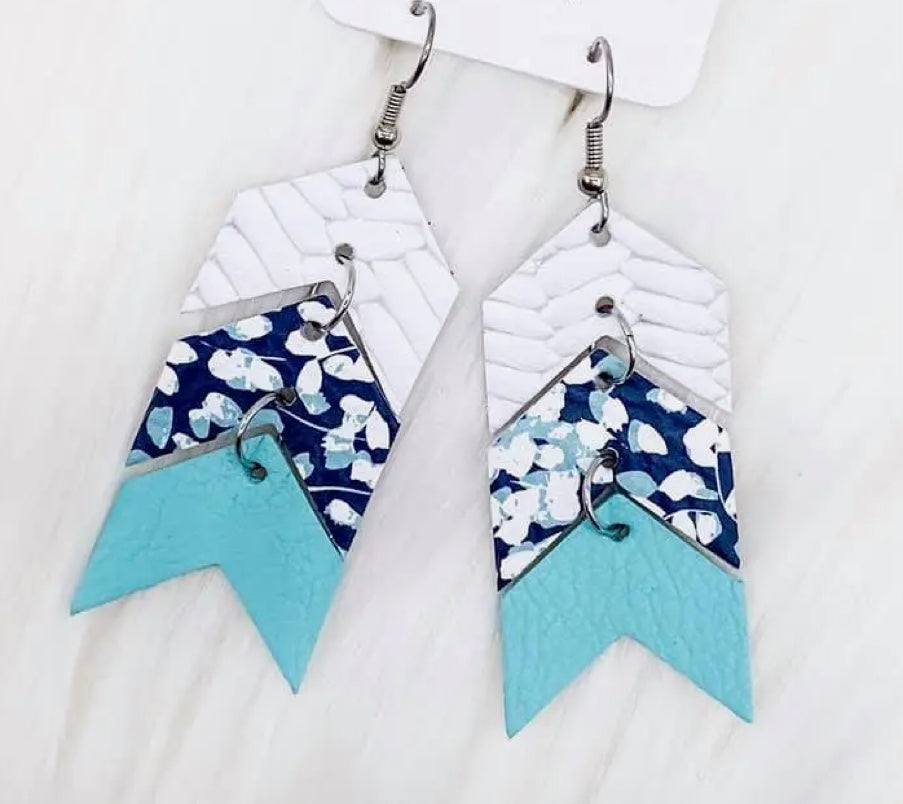 Blue and white arrow earrings