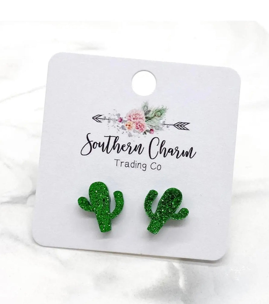 Glitter cactus stud earrings